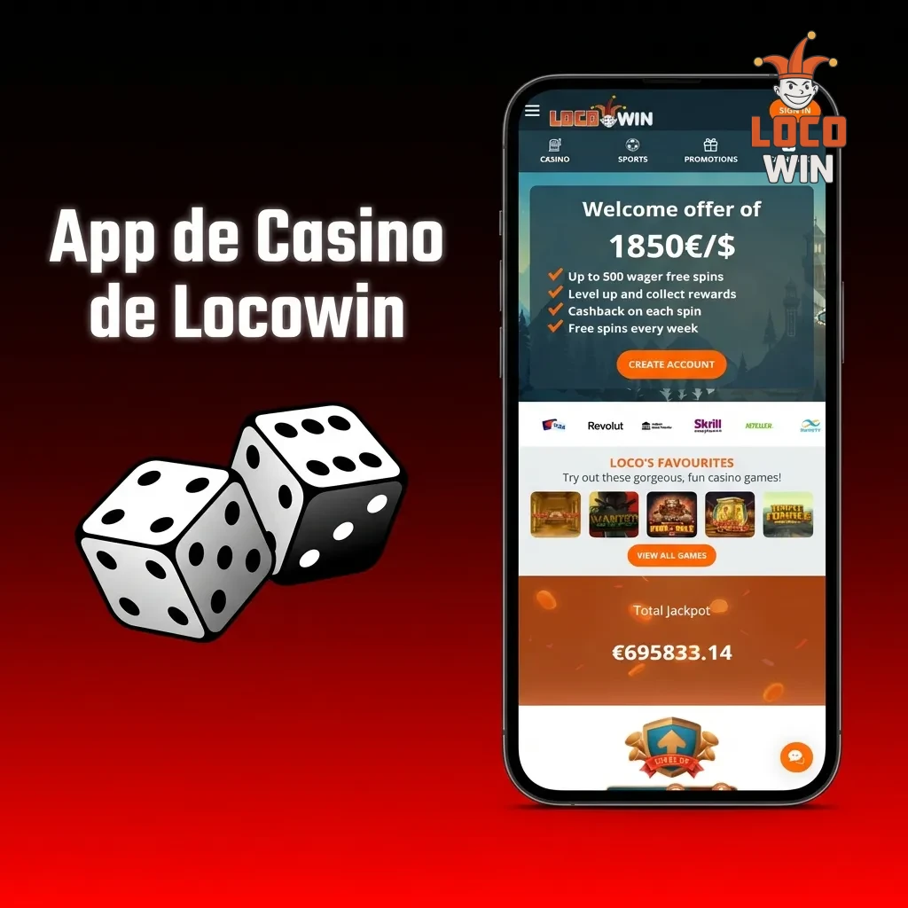 App móvil Locowin mostrando tragaperras, ruleta, blackjack y casino en vivo con crupieres reales