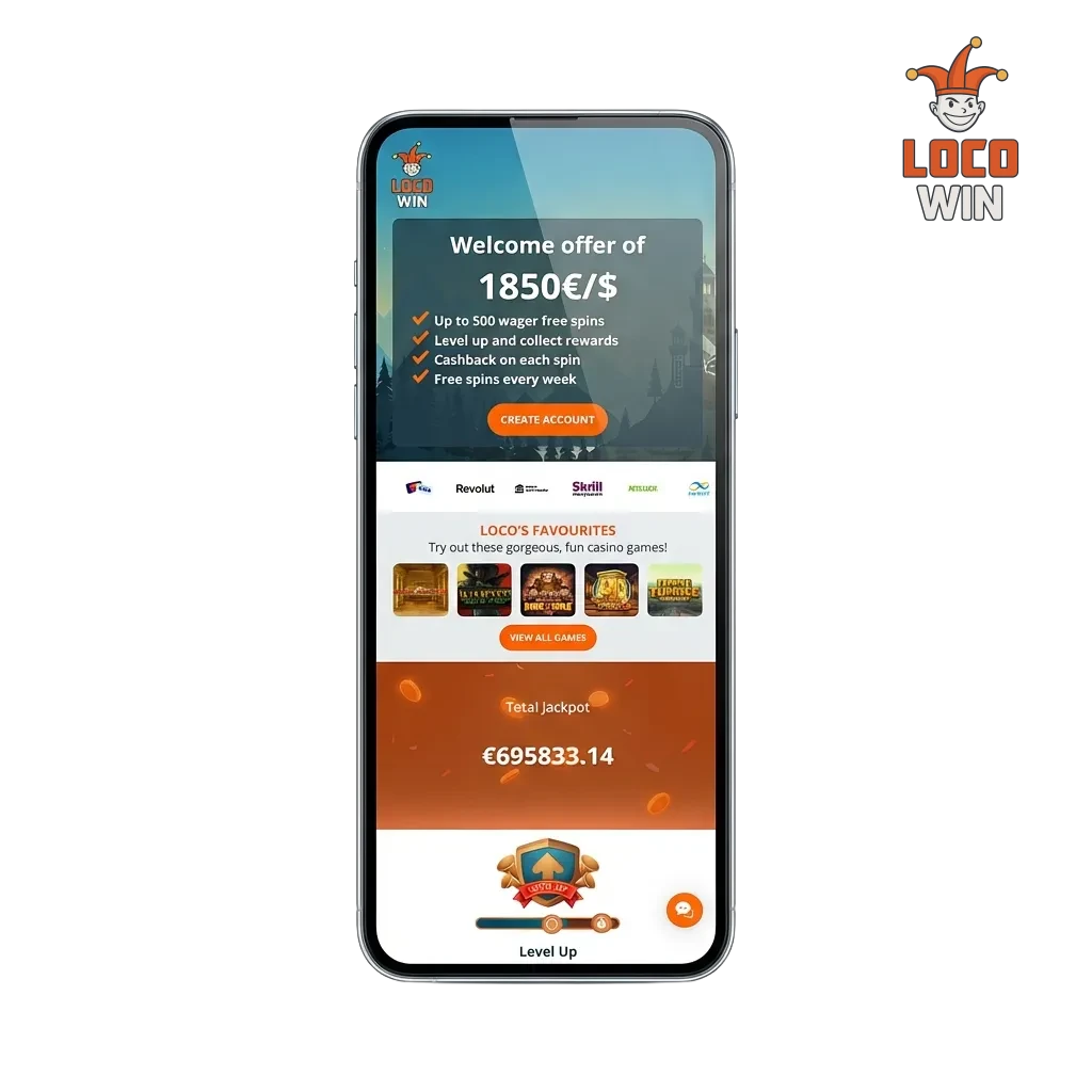 Locowin app para móviles Android y iOS con apuestas deportivas, casino y bono de bienvenida de 1850 EUR más giros gratis