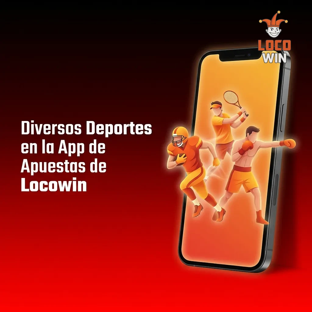 Interfaz de la app Locowin mostrando múltiples opciones deportivas incluyendo fútbol, baloncesto, tenis y eSports