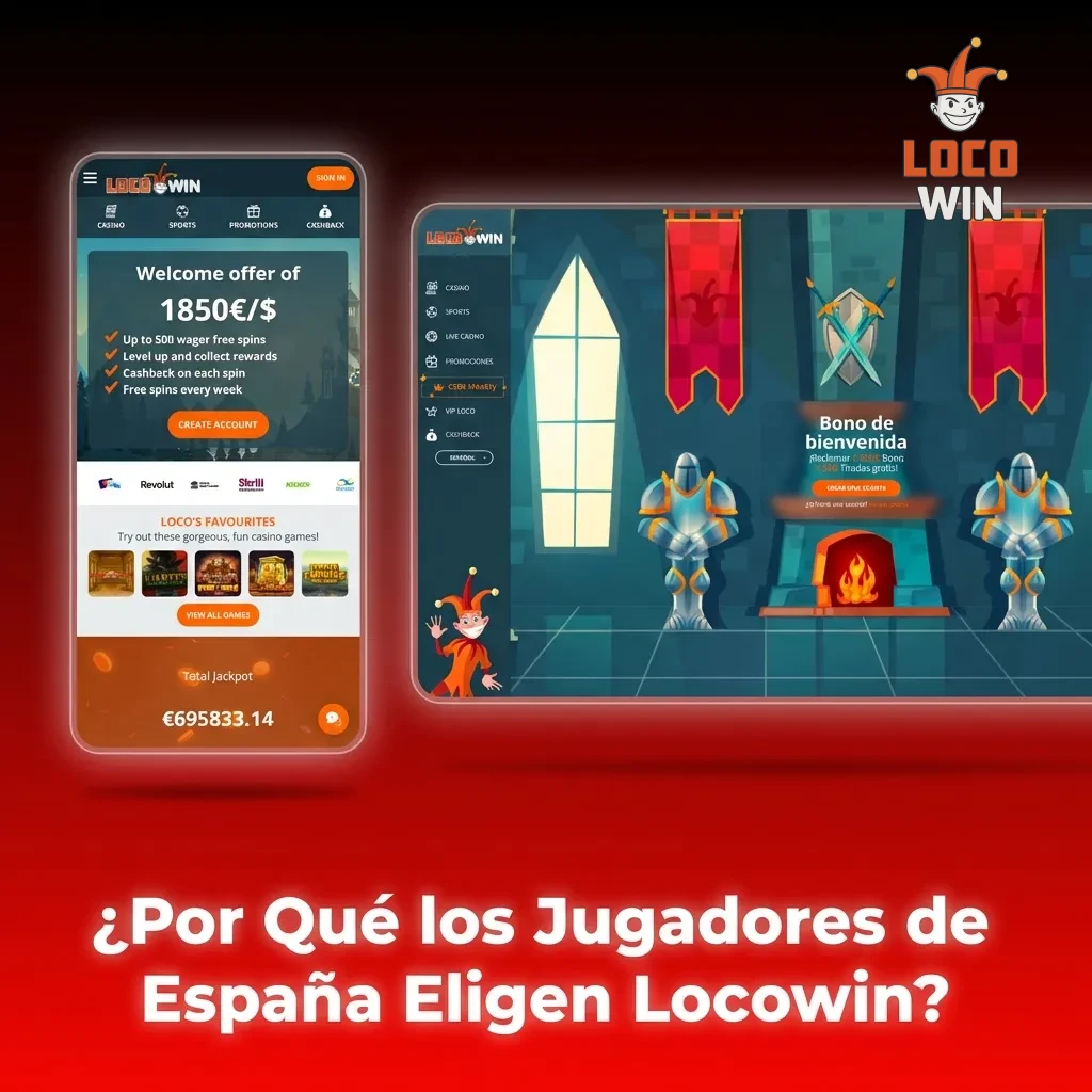 Locowin casino platform interface showing Spanish language options, euro payments, and local banking methods for Spain